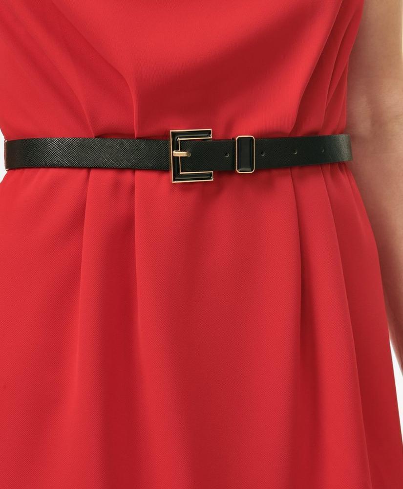 Cap Sleeve Belted Cowl Neck Dress in Fine Twill Stretch Crepe Product Image