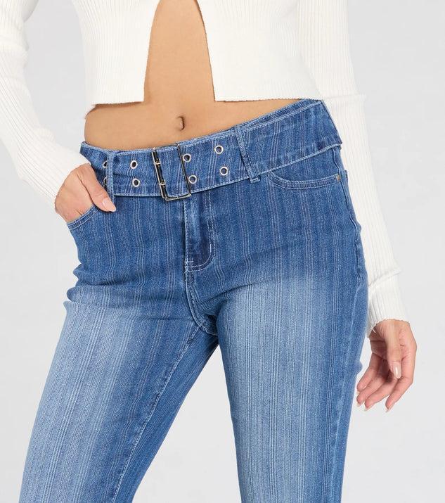 All Time Cute Mid-Rise Belted Flare Denim Jeans Product Image