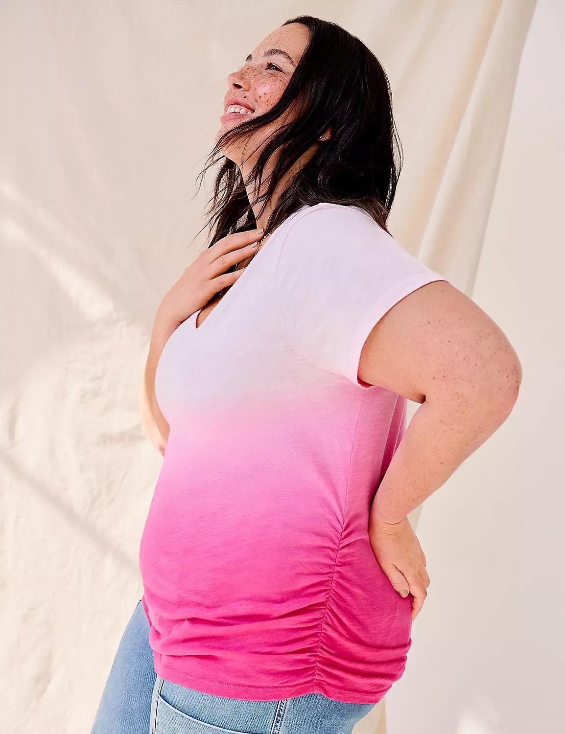 Short-Sleeve V-Neck Side-Ruched Tee Product Image