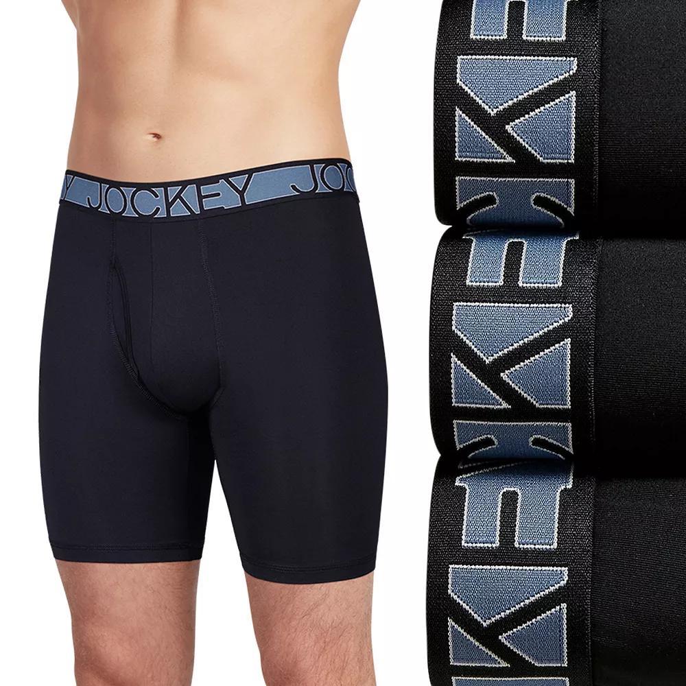 Men's Jockey 3-Pack Active Microfiber 9" Long Leg Boxer Briefs, Size: Medium, Black Product Image