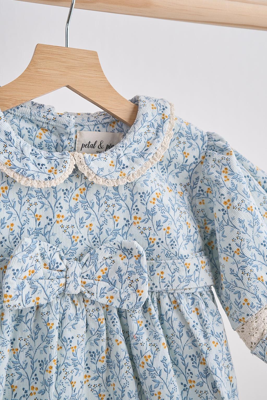 Blue floral corduroy lace dress Product Image