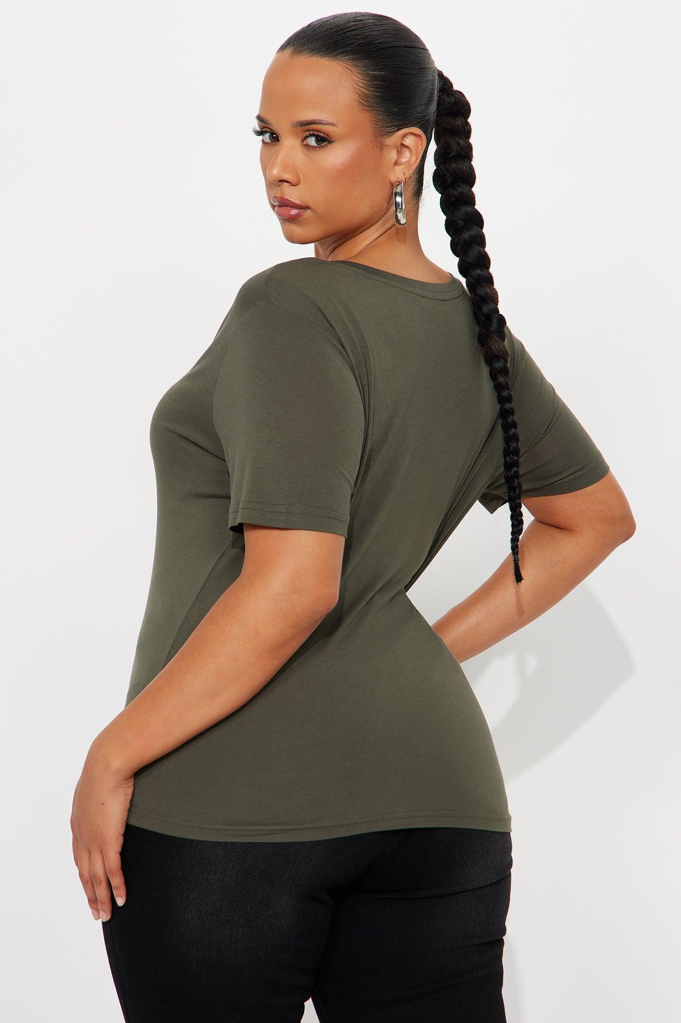 Ava V-Neck Tee - Military Green Product Image
