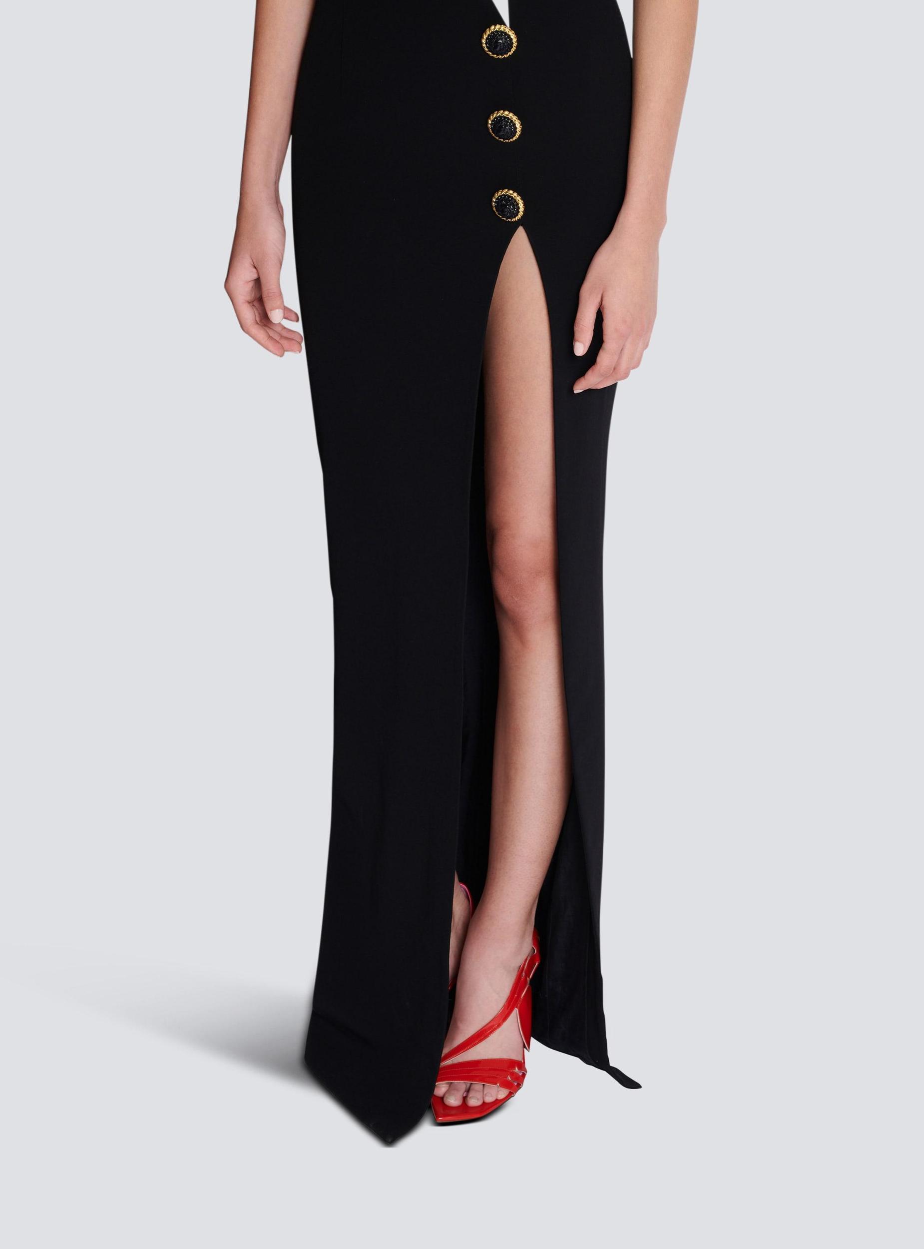 Two-tone long crepe dress with leg slit Product Image
