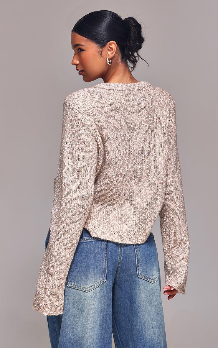 Mocha Marl Textured Bobble Knit Button Up Pocket Detail Cardigan Product Image