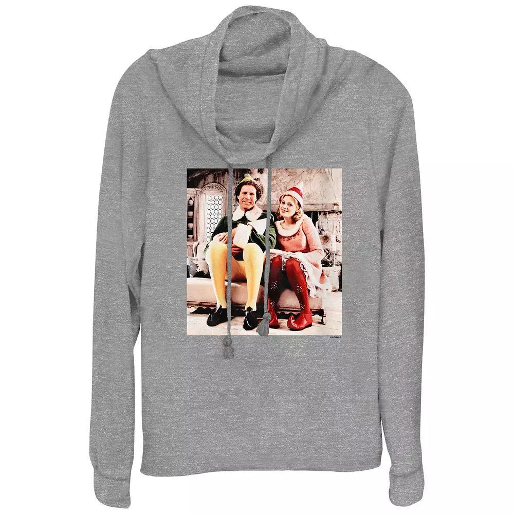 Women's Elf Buddy And Jovie Portrait Cowlneck Graphic Lightweight Long Sleeve, Size: Small, Gray Grey Product Image