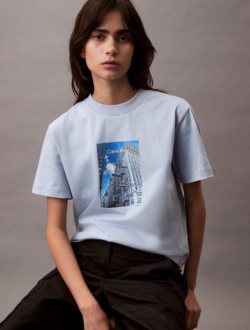 Calvin Klein Womens Cityscape Graphic Boxy T-Shirt - Grey Product Image