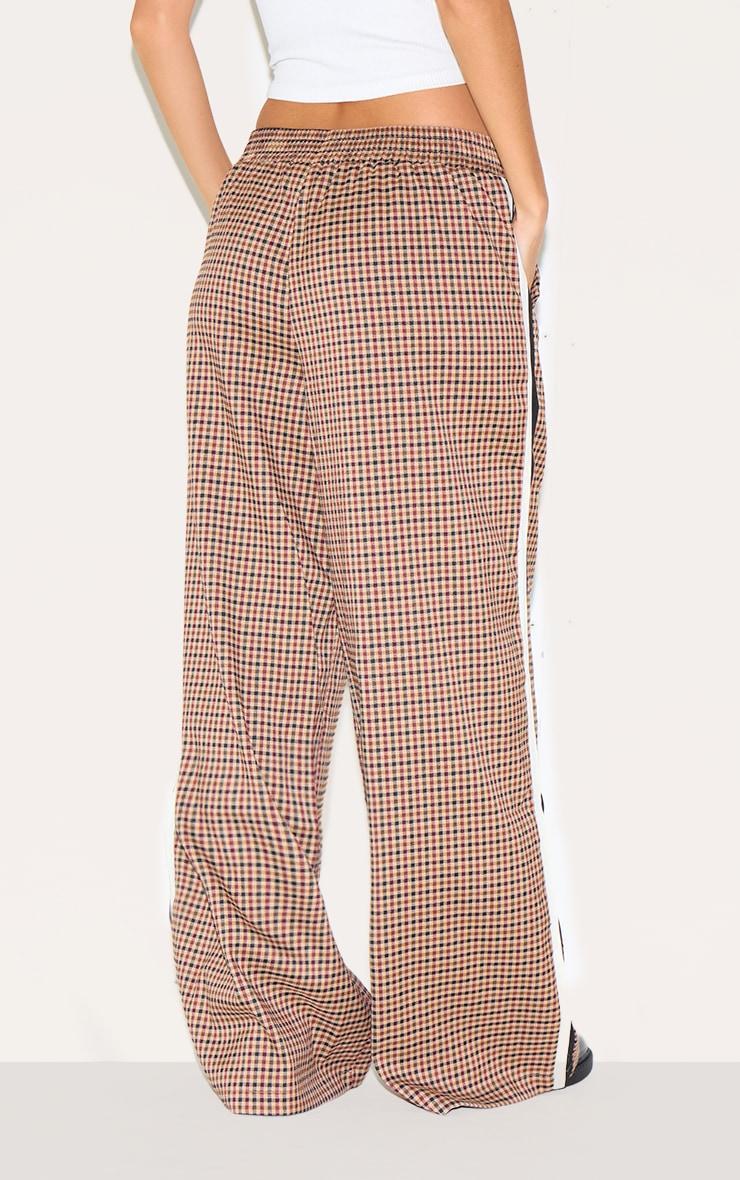 Brown Gingham Side Stripe Elasticated Waistband Straight Leg Pants Product Image