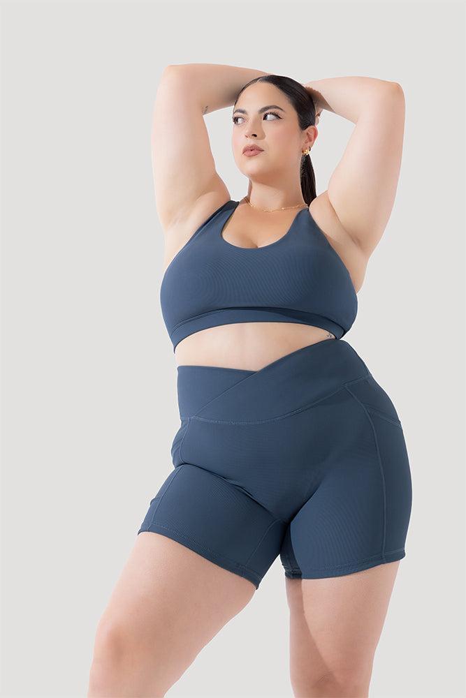 Crisscross Hourglass® Midi Shorts with Pockets (Ribbed) - Dark Navy Product Image