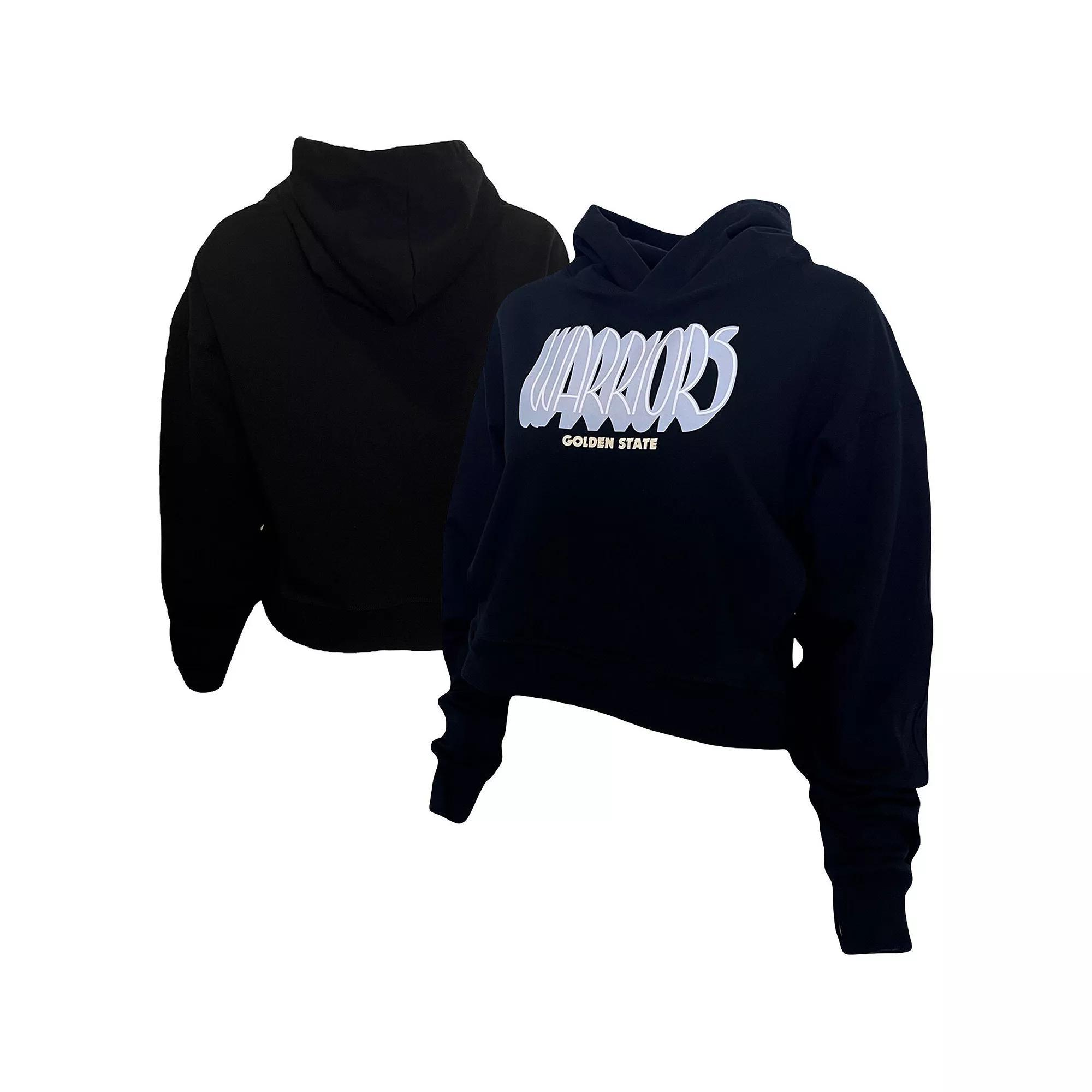 Women's Lusso Black Golden State Warriors Layla World Tour Cropped Pullover Hoodie, Size: XL Product Image