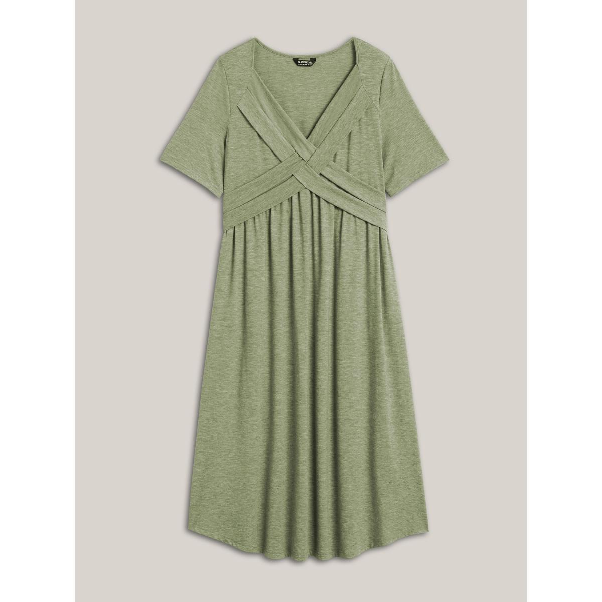 Plus Size Crossover Bodice Stretchy Heather Midi Dress Sage Women Knit Dresses Bloomchic 18-20/2X Product Image
