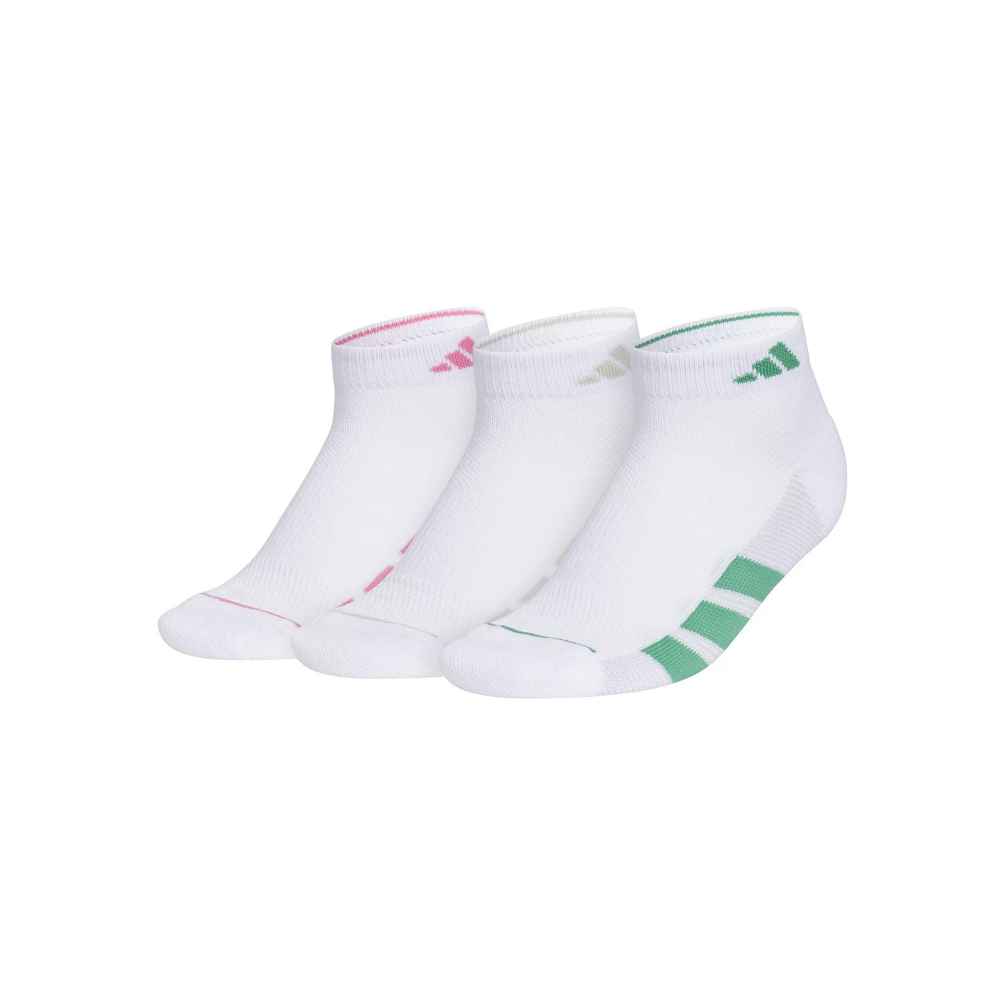 Women's adidas All Day Training Low Cut Socks 3-Pair Pack, Size: 5-10, White Pink Green Product Image