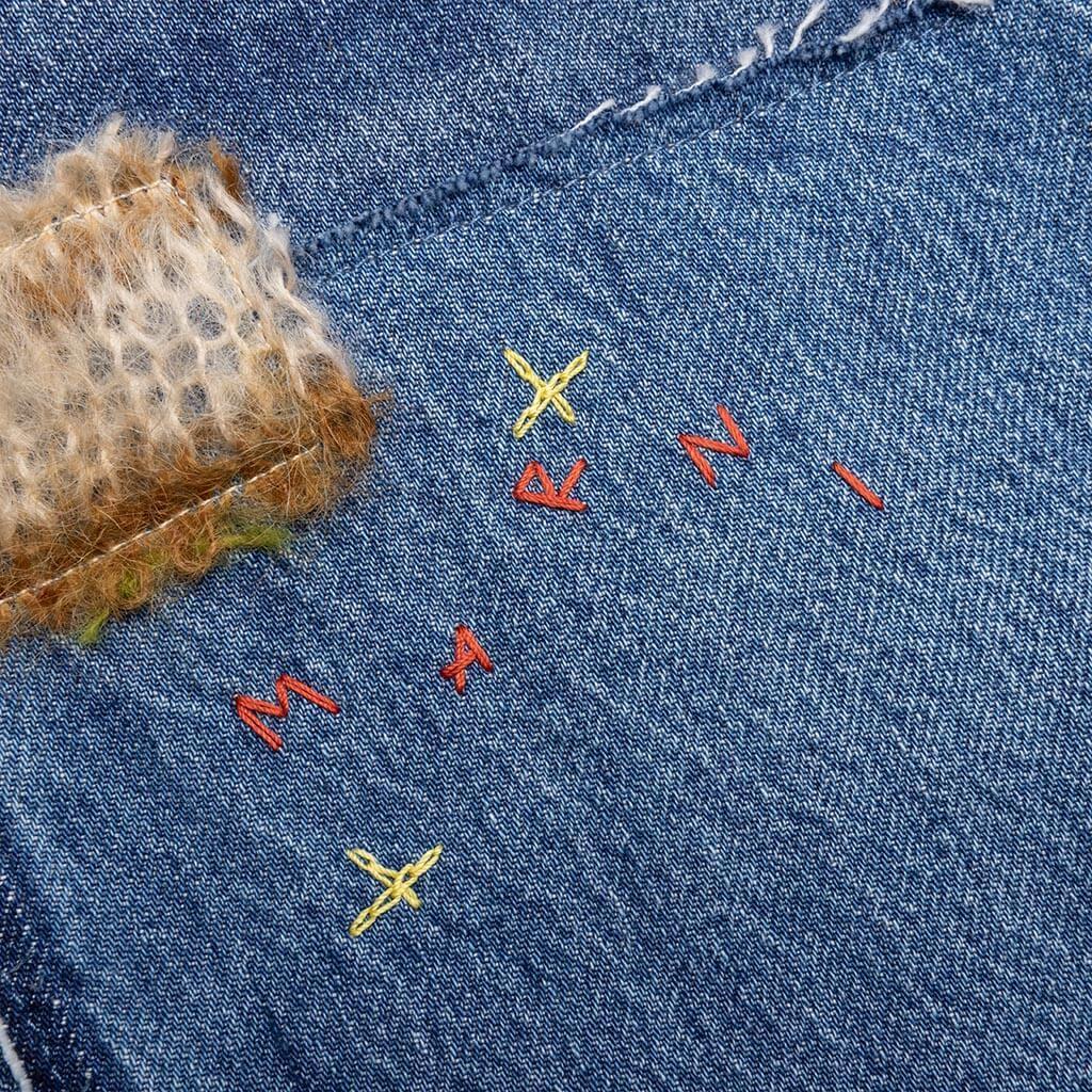 Blue Organic Denim Jeans With Mohair Patches - Iris Blue Male Product Image
