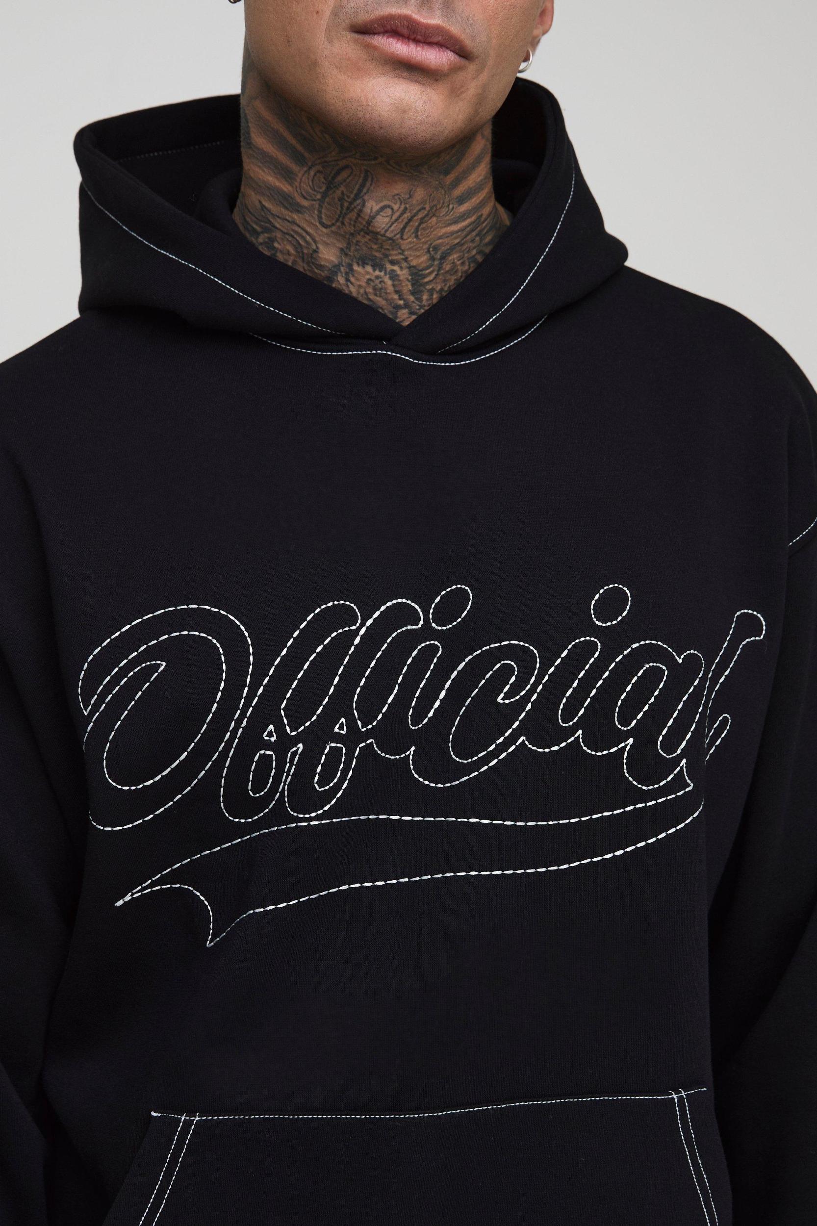 Tall Oversized Boxy Official Contrast Stitch Hoodie | boohooMAN USA Product Image