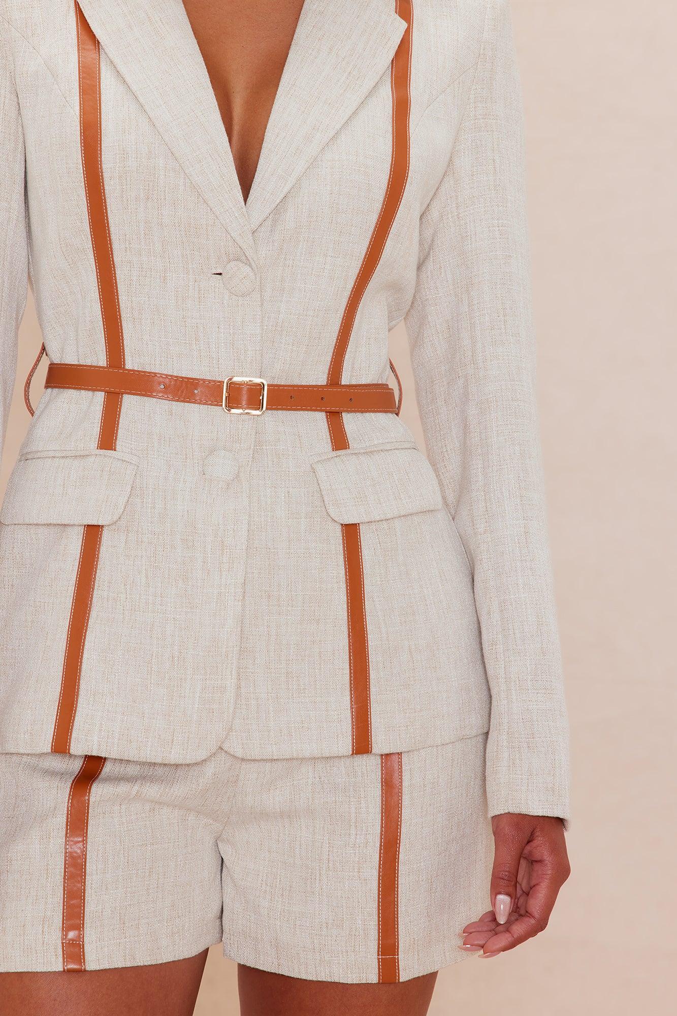 Lani Linen Blazer Short Set - Natural/Combo Product Image