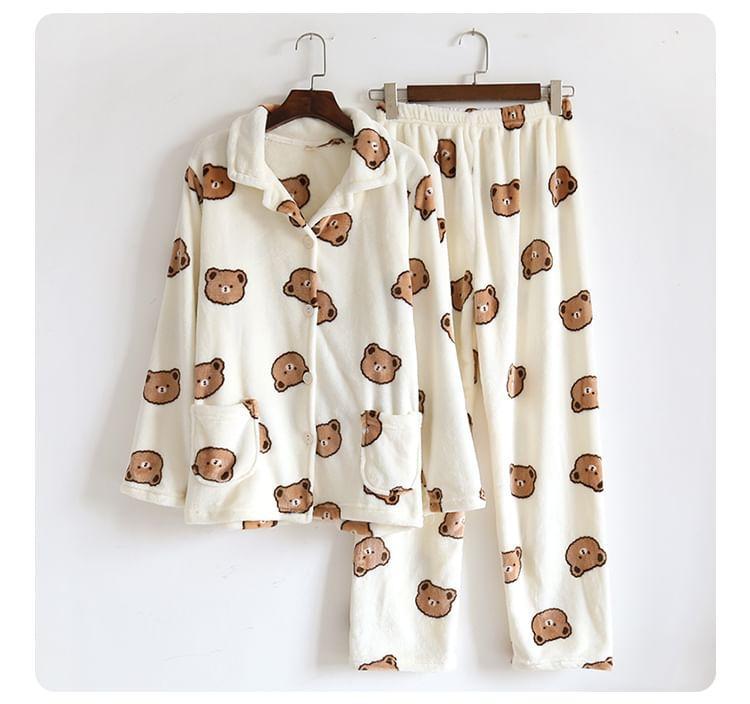 Couple Matching Bear Fleece Pajama Set Product Image