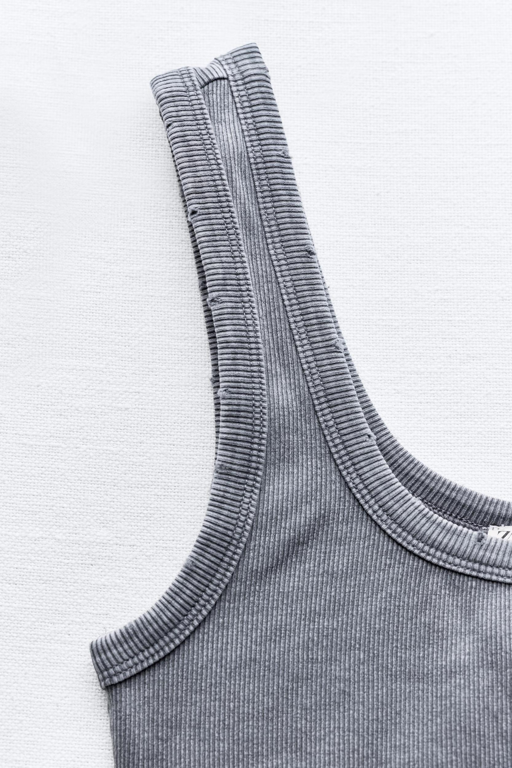 RIB WASHED EFFECT RIPPED CROP TOP Product Image