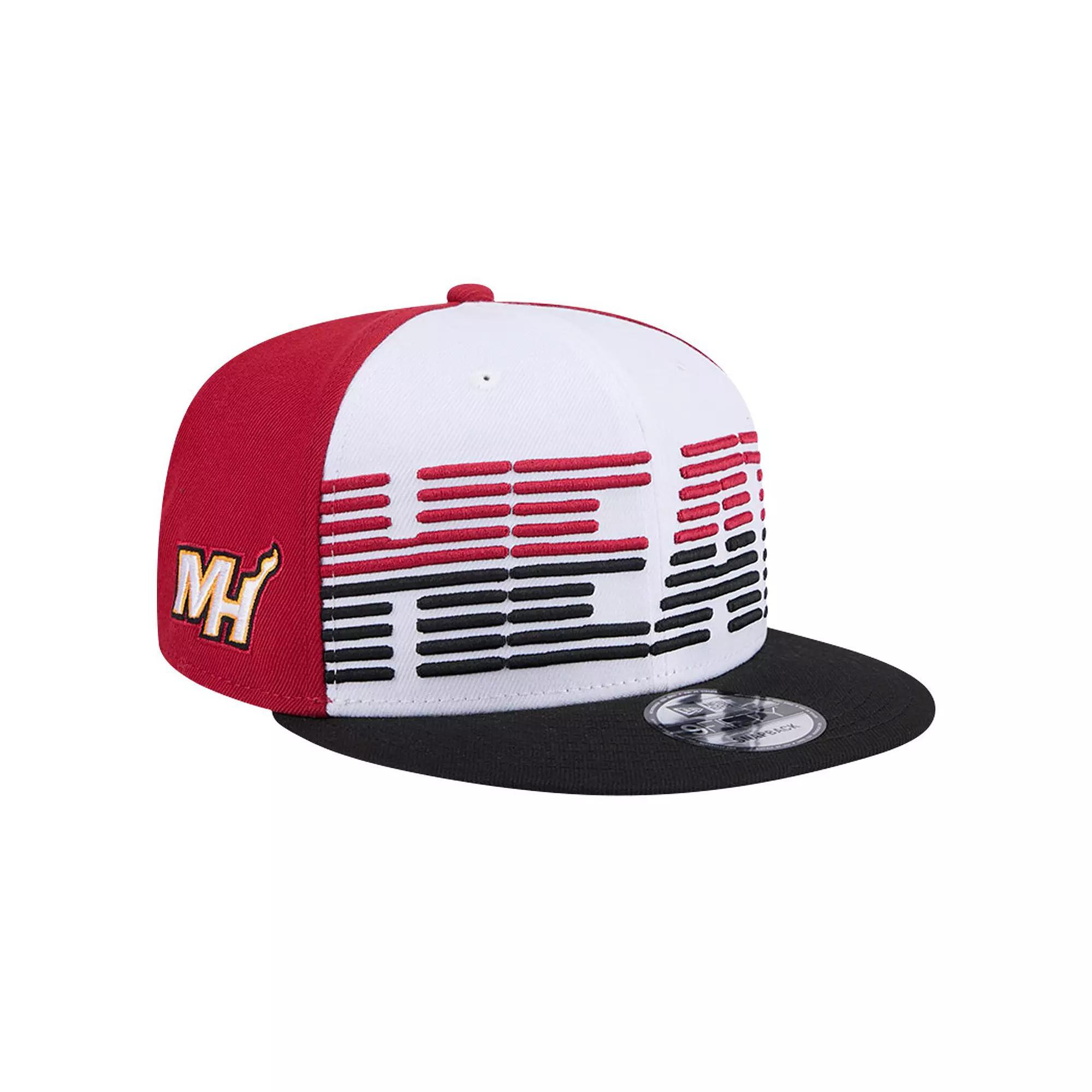 Men's New Era White/Black Miami Heat Throwback Gradient Tech Font 9FIFTY Snapback Hat Product Image