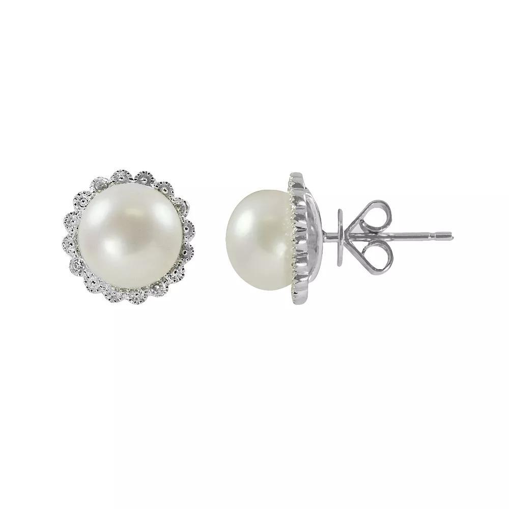 Sterling Silver Freshwater Cultured Pearl and Diamond Accent Flower Stud Earrings, Women's Product Image