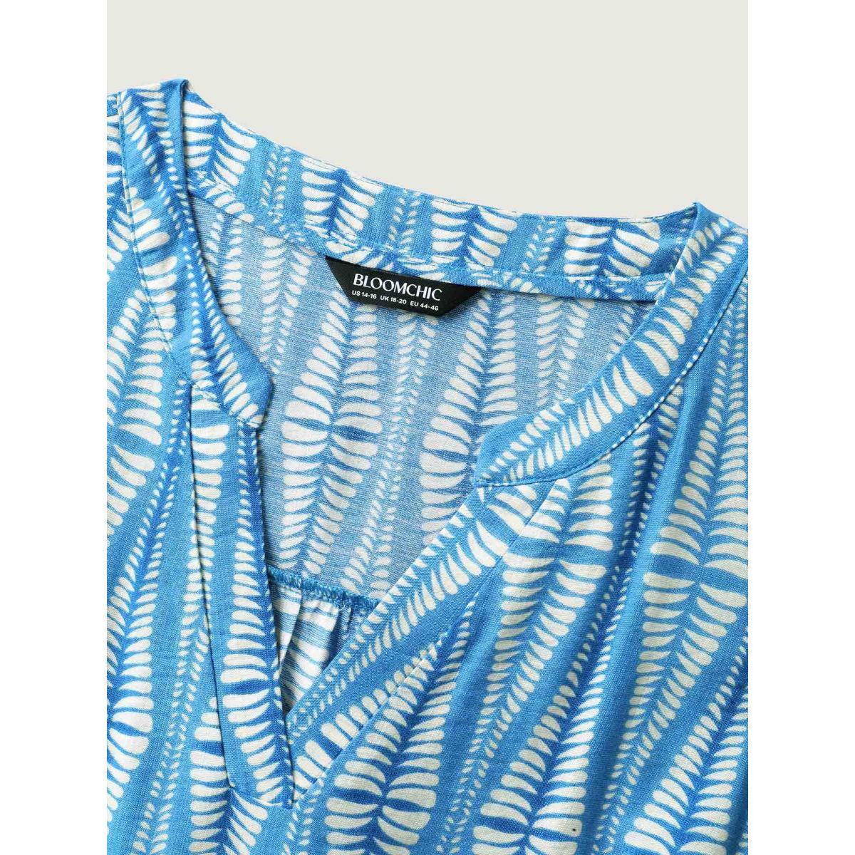 Plus Size Geometric Vacation Print Low Waist Midi Dress Cerulean Women Non Cap Sleeve Curvy BloomChic 10/M Product Image