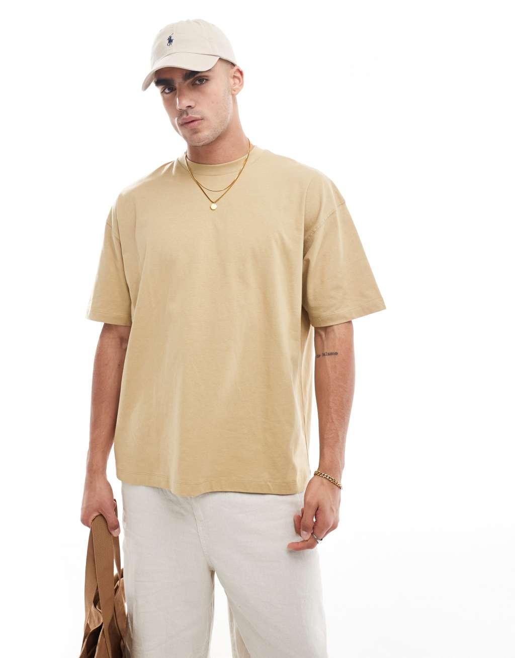 ASOS DESIGN oversized t-shirt in olive gray with back print Product Image