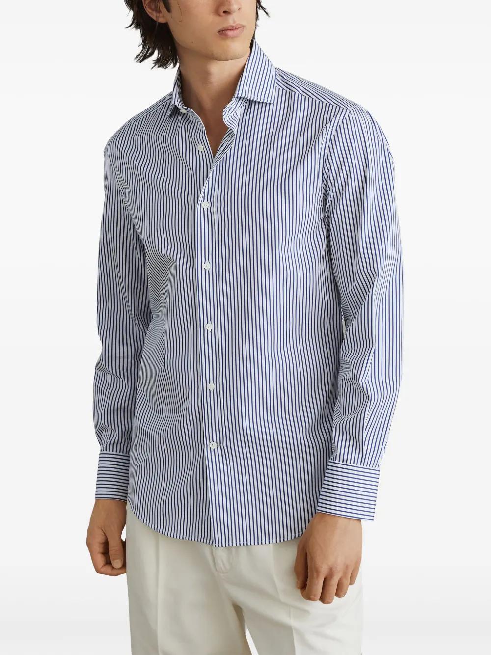 BRUNELLO CUCINELLI Poplin Striped Slim-fit Shirt In Blue Product Image