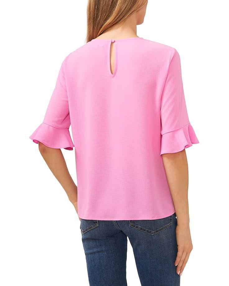 Short Sleeve Half Button Flowy Blouse Product Image