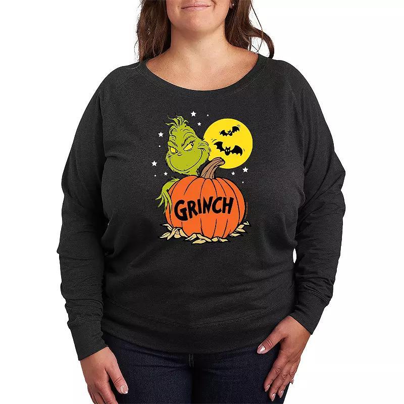 Plus Size Thankful Leaf Heart French Terry Long Sleeve Tee, Women's, Size: 3XL, Heather Grey Product Image