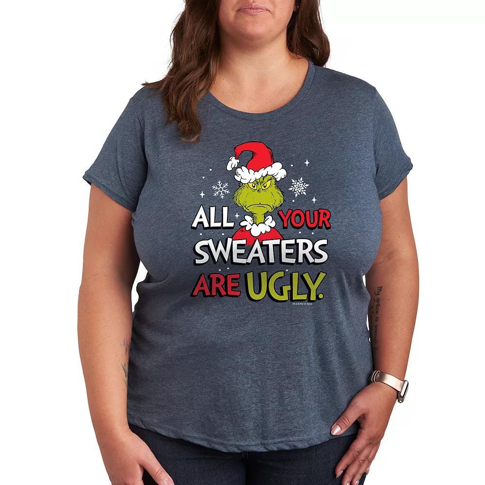 Plus Dr. Seuss The Grinch Sweaters Are Ugly Graphic Tee, Women's, Size: 3XL, Grey Green Product Image