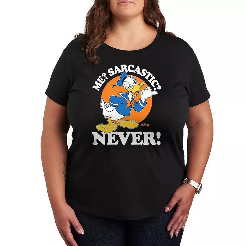 Disneys Donald Duck Me Plus Sarcastic Never Graphic Tee, Womens Heather Grey Product Image