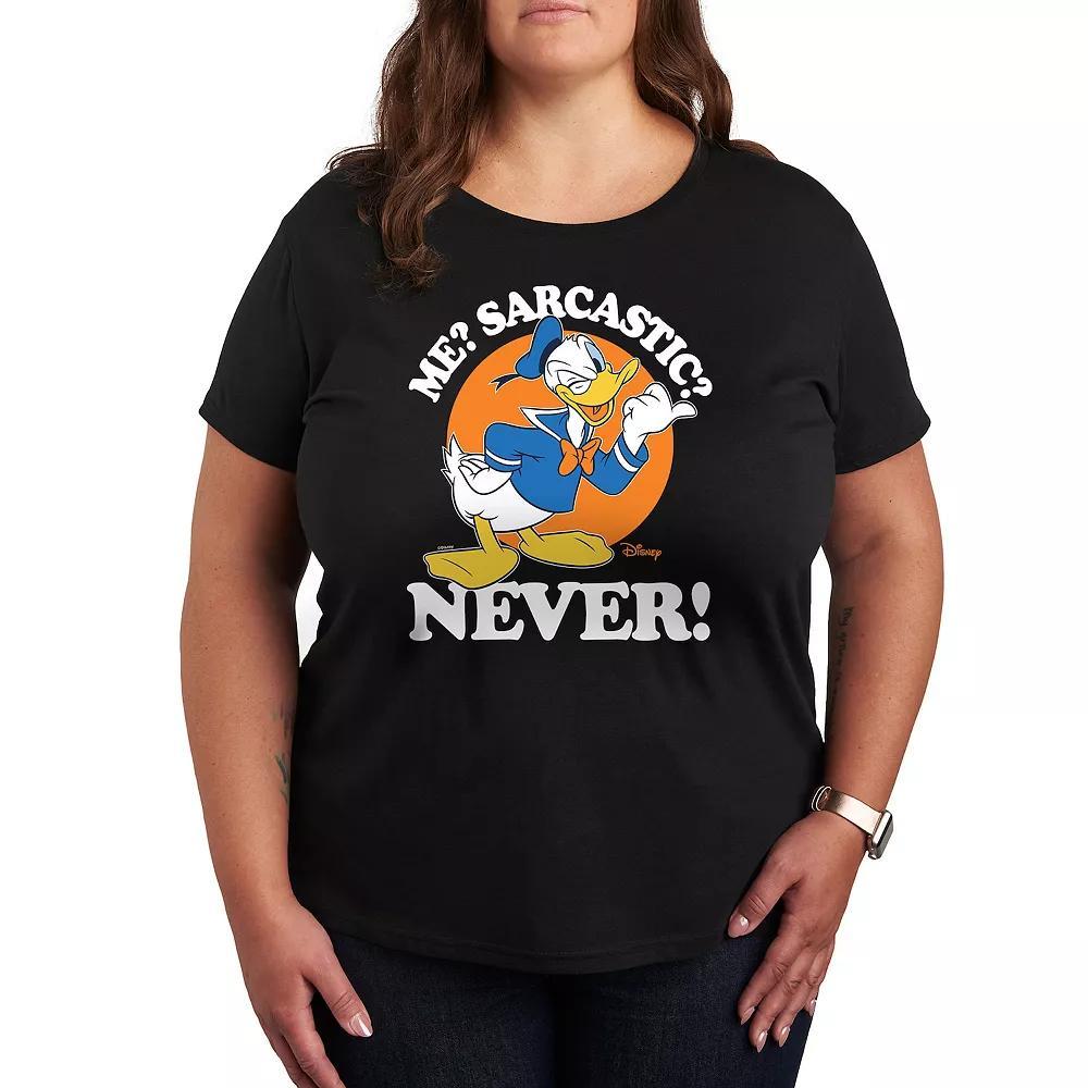 Disneys Donald Duck Me Plus Sarcastic Never Graphic Tee, Womens Heather Grey Product Image