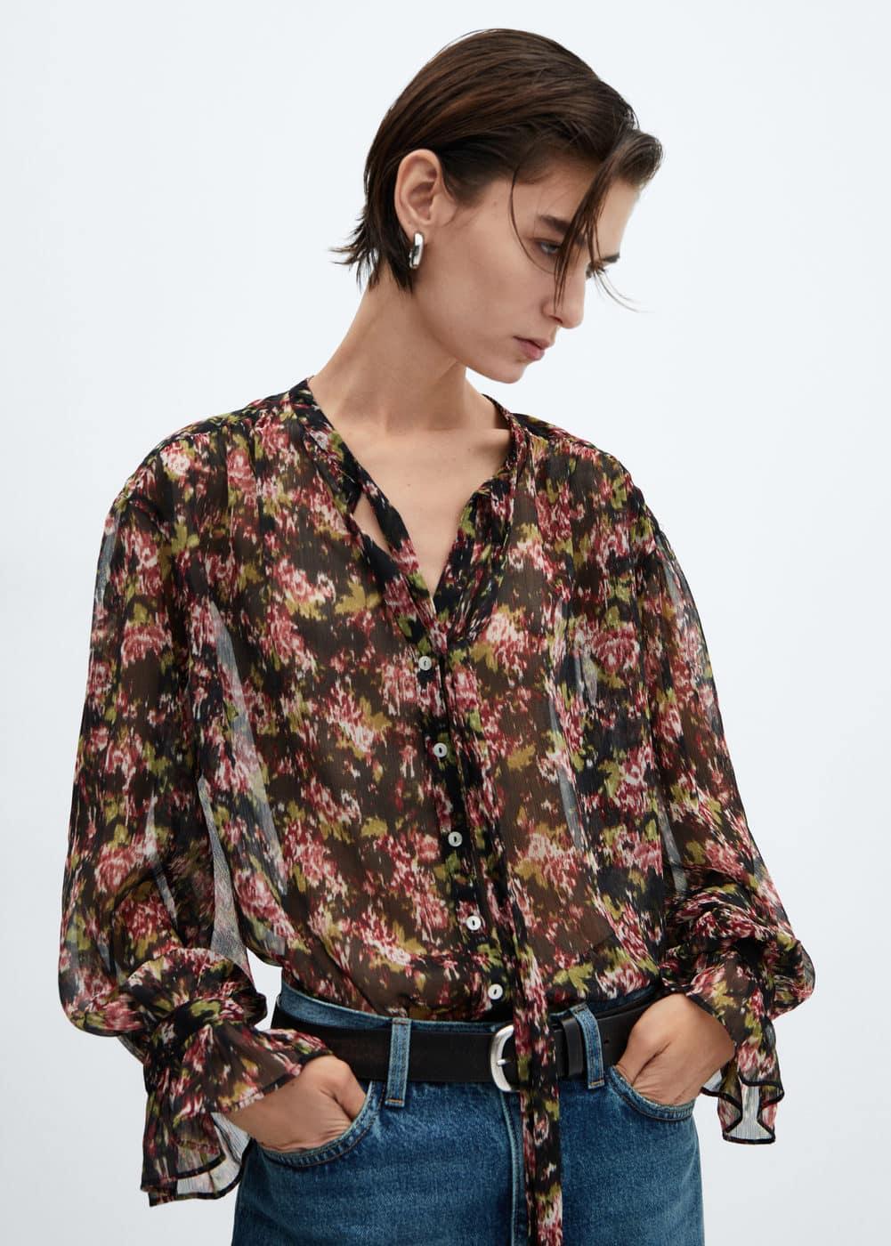 Mango Womens Bow Printed Blouse Product Image