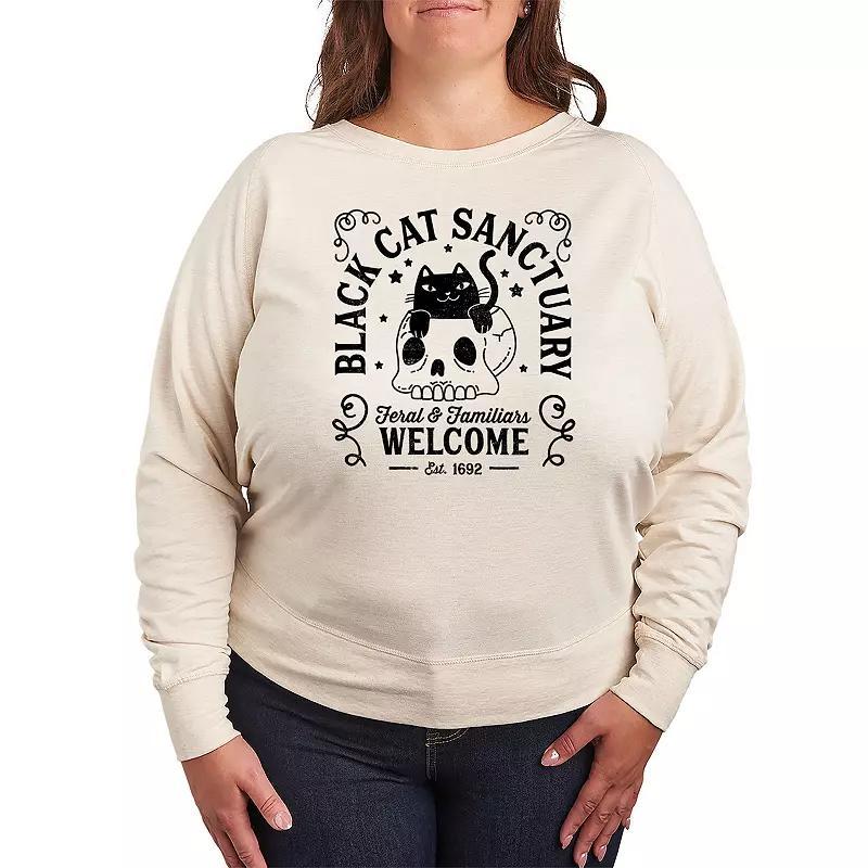 Plus Size Black Cat Sanctuary French Terry Long Sleeve Tee, Women's, Size: 4XL, Grey Green Product Image