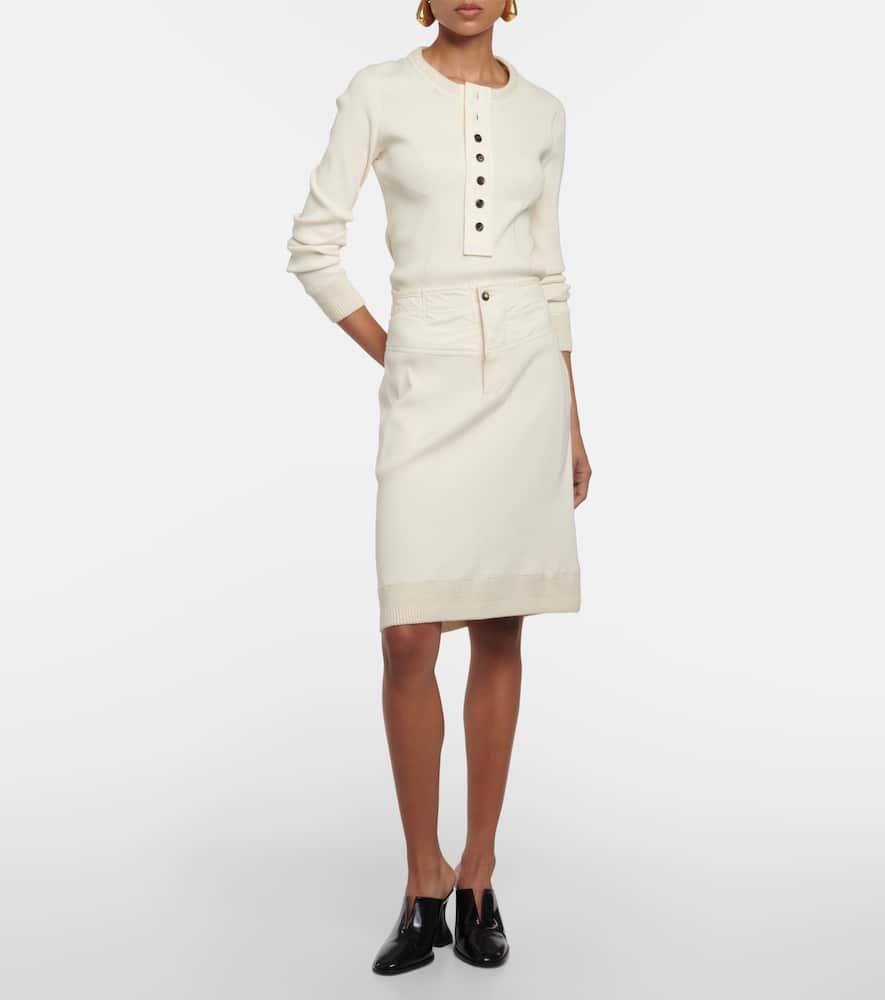 BOTTEGA VENETA Ribbed-knit Cotton Jersey Midi Skirt In Neutrals Product Image