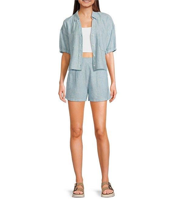 Copper Key Linen Stripe Coordinating Crop Camp Shirt Product Image