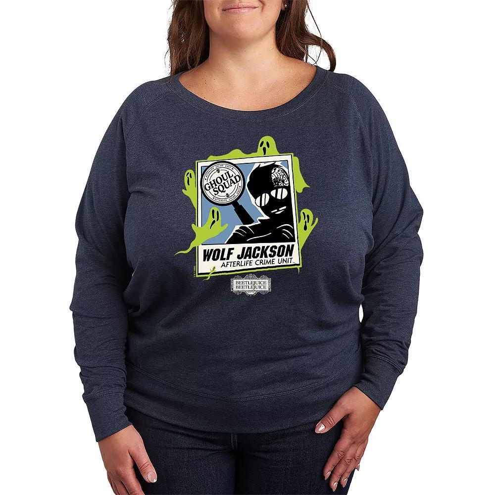 Plus Size Beetlejuice 2 Wolf Jackson French Terry Long Sleeve Tee, Womens Grey Blue Product Image