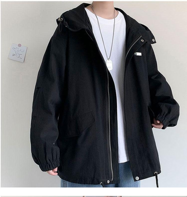 Plain Hooded Zip Windbreaker Product Image