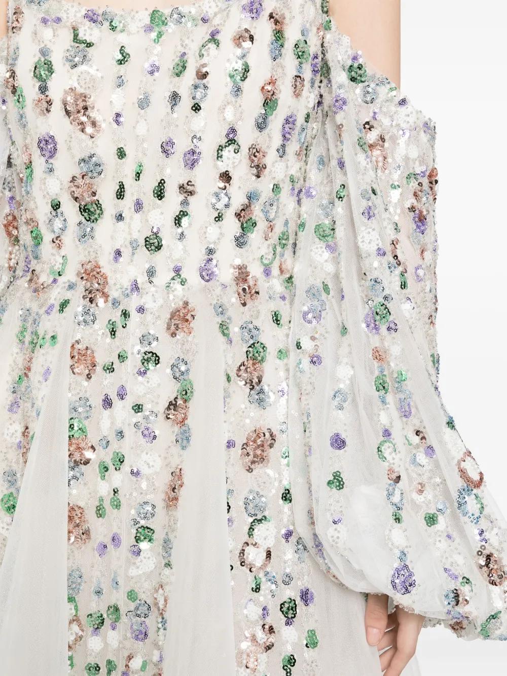 sequinned cold-shoulder tulle dress Product Image