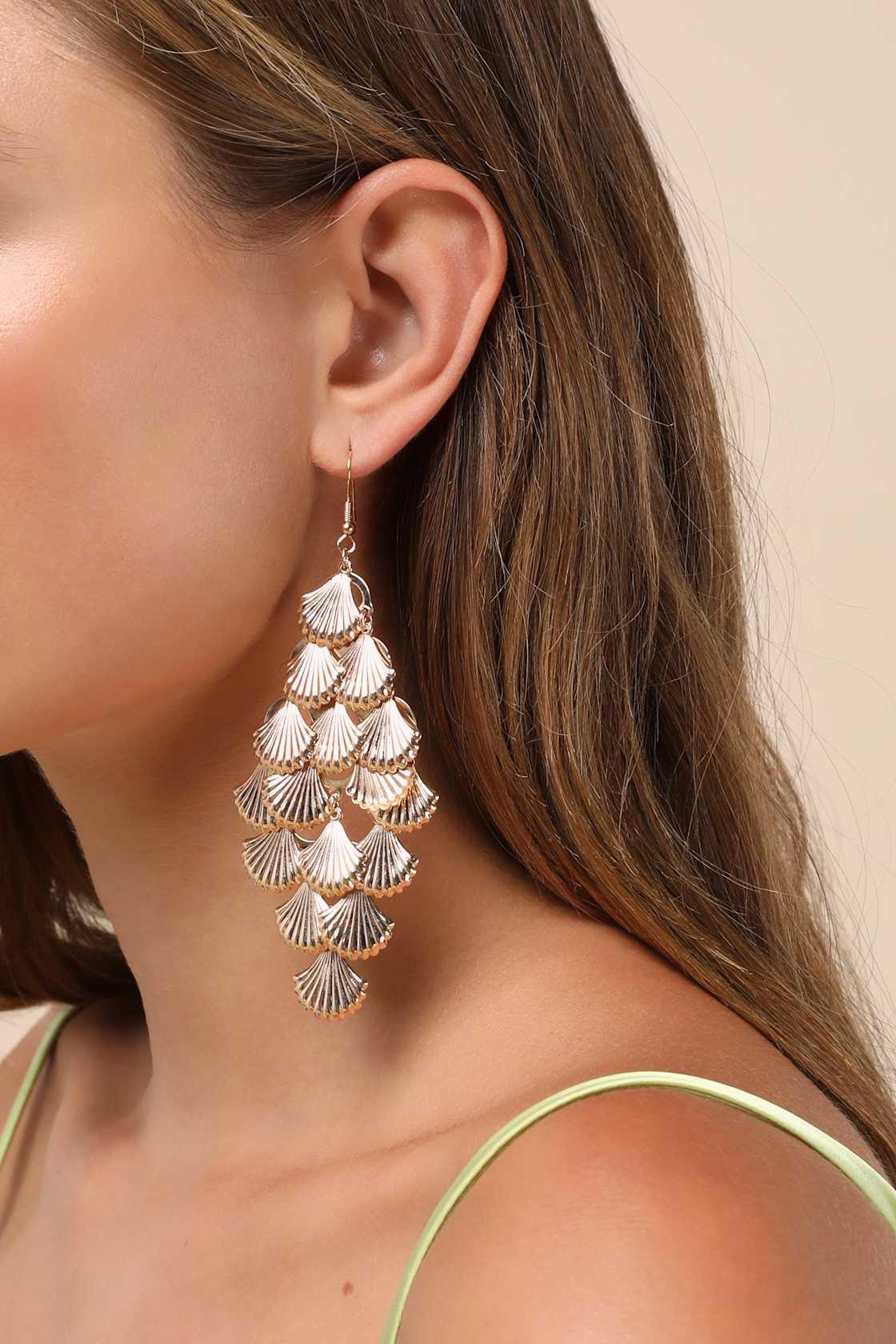 Mayim Gold Seashell Statement Earrings Product Image