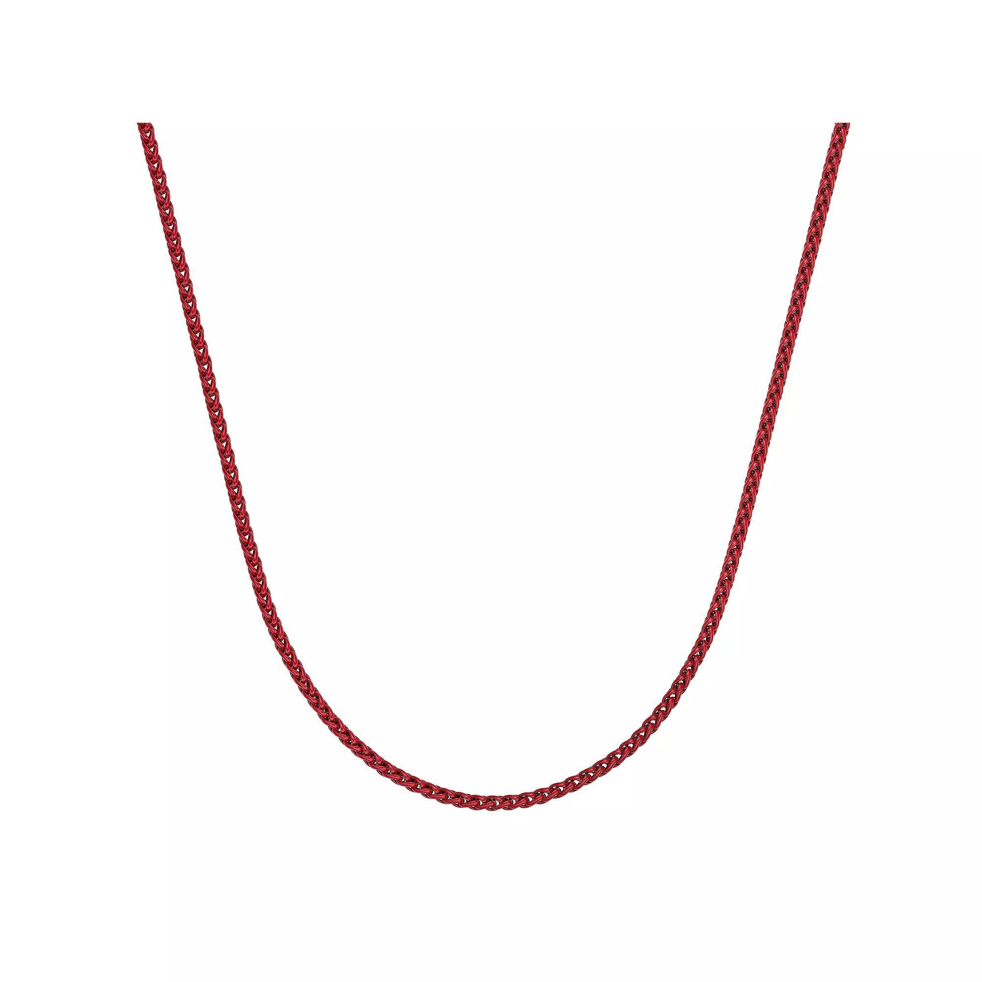 Men's LYNX Red Acrylic Coated Stainless Steel 3 mm Wheat Chain Necklace, Size: 18" Product Image