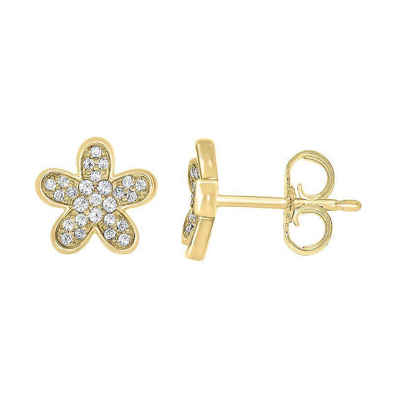 Sterling Silver 1/6 Carat T.W. Diamond Flower Stud Earrings, Women's, Pink Tone Product Image