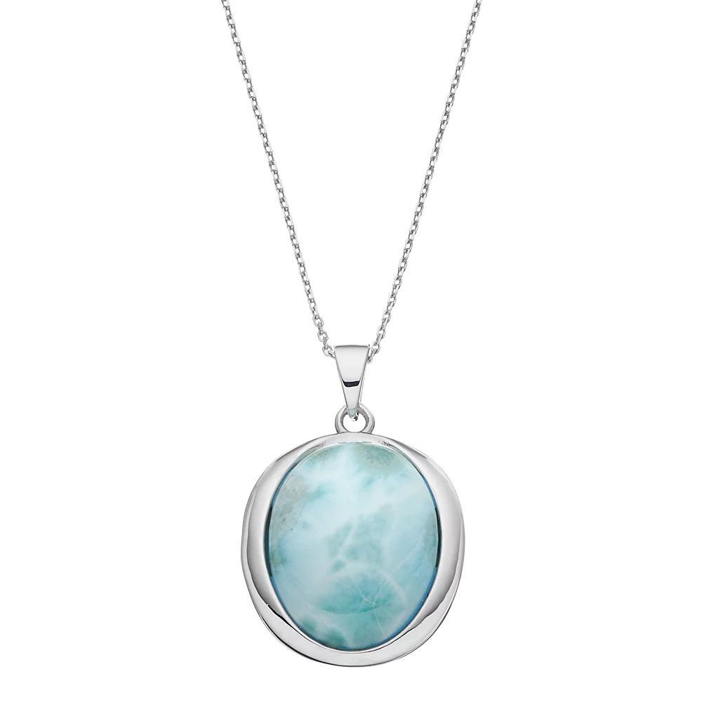 Sterling Silver Larimar Oval Pendant Necklace, Women's, Size: 18", Blue Product Image