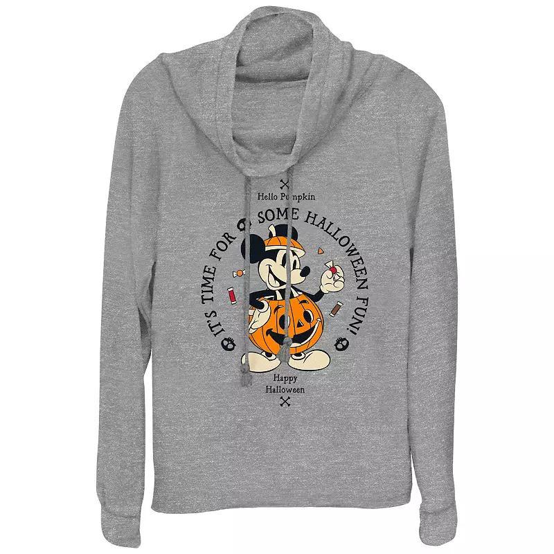 Disneys Mickey Mouse Hello Pumpkin Its Time For Some Halloween Fun Womens Cowlneck Graphic Lightweight Long Sleeve Gray Grey Product Image