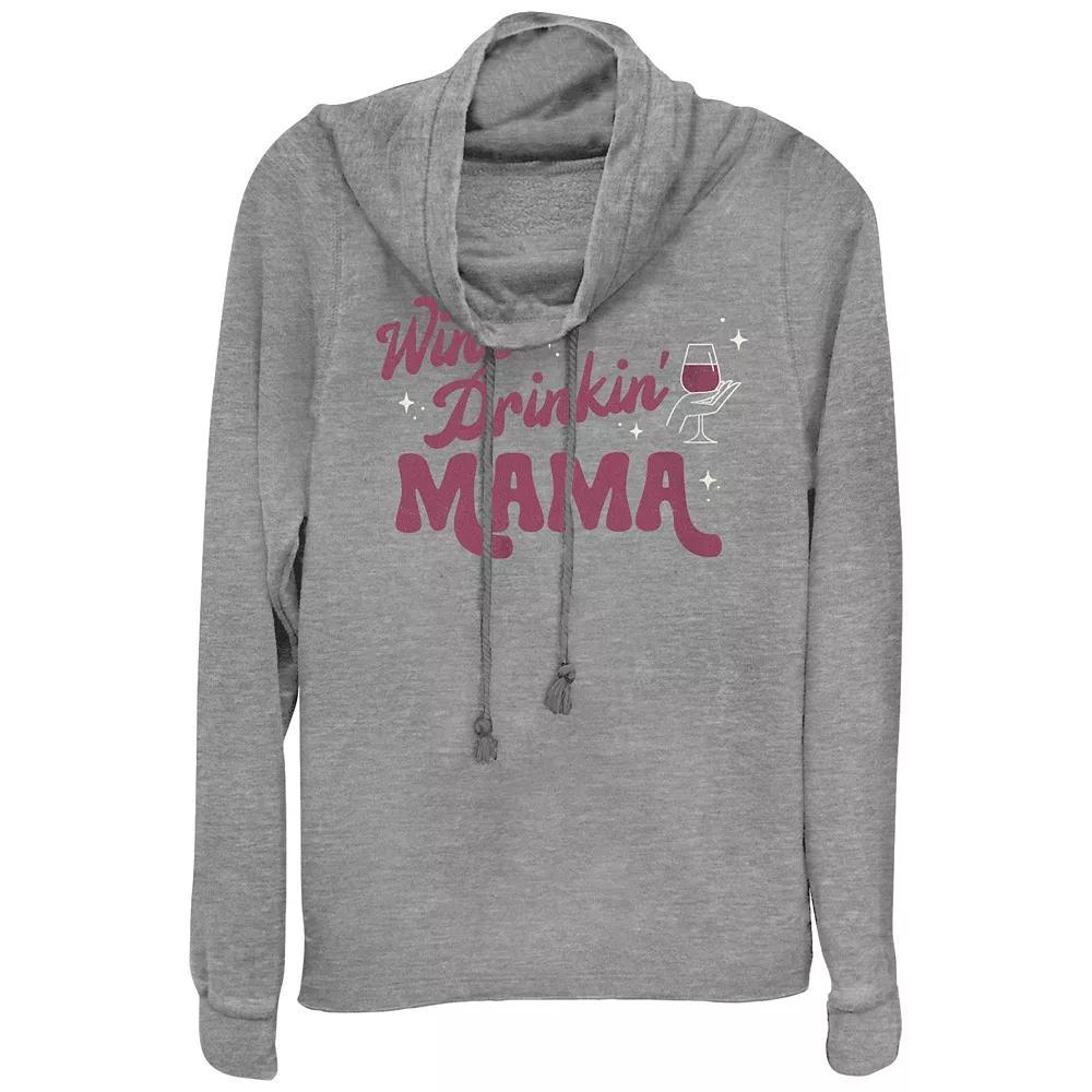 Women's Wine Drinking Mama Cowlneck Graphic Lightweight Long Sleeve, Girl's, Size: Small, Gray Grey Product Image