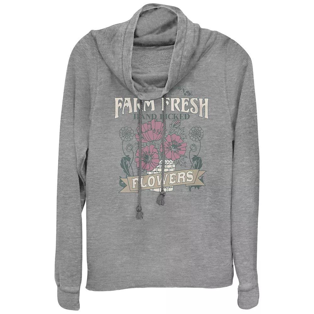 Women's Plus Farm Fresh Flowers Cowlneck Graphic Lightweight Long Sleeve, Girl's, Size: 1XL, Gray Grey Product Image