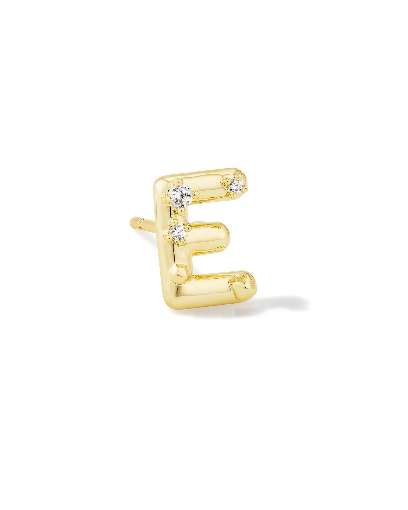 Crystal Letter E Gold Single Stud Earring in White Crystal Product Image