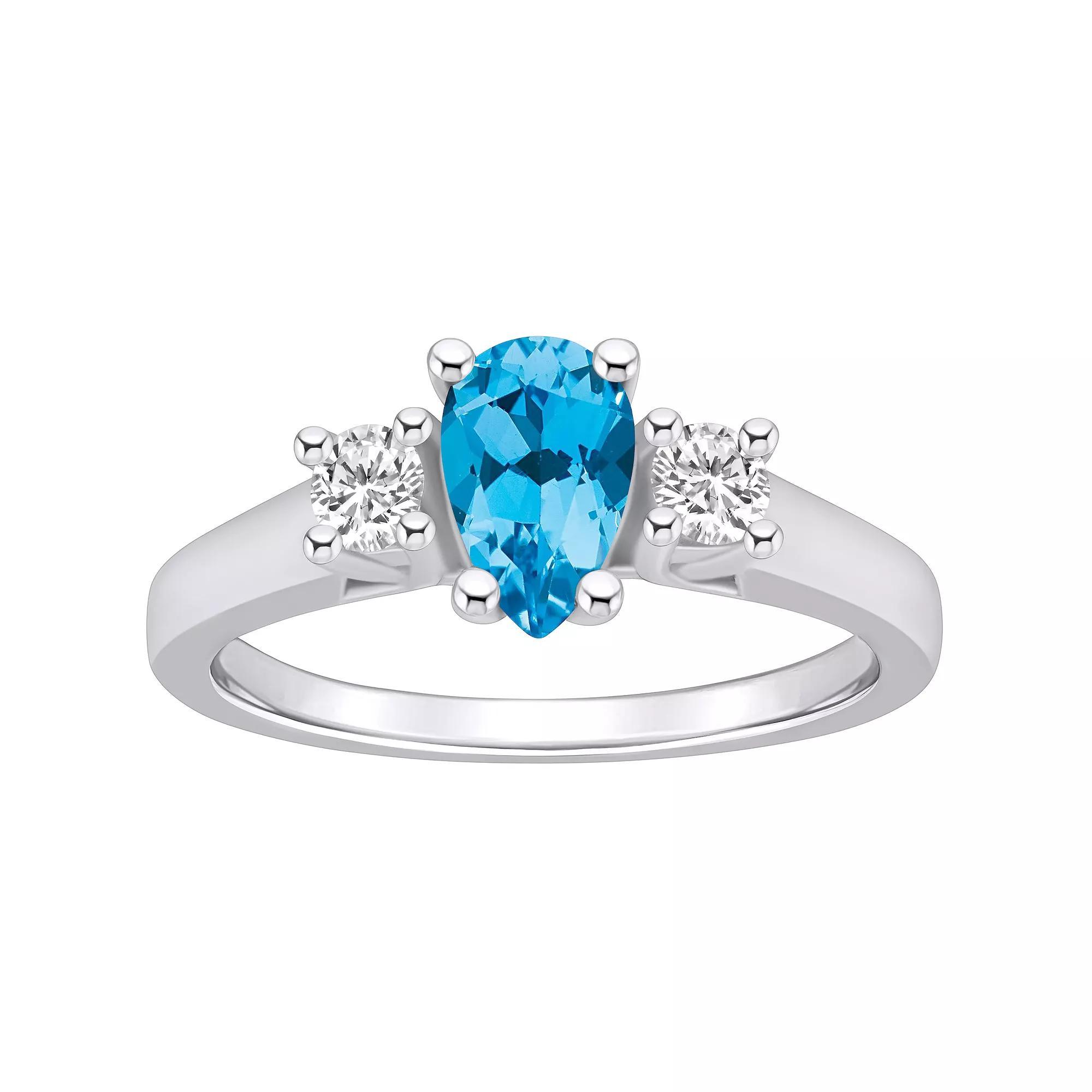 Alyson Layne 14k White Gold Pear Cut Blue Topaz & 1/4 Carat T.W. Diamond Ring, Women's, Size: 7 Product Image