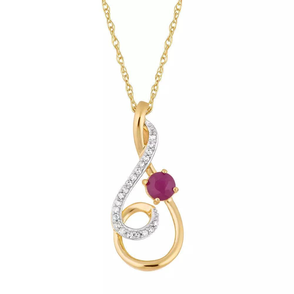 10k Gold Ruby & 1/10 Carat T.W. Diamond Pendant Necklace, Women's, Size: 18" Product Image