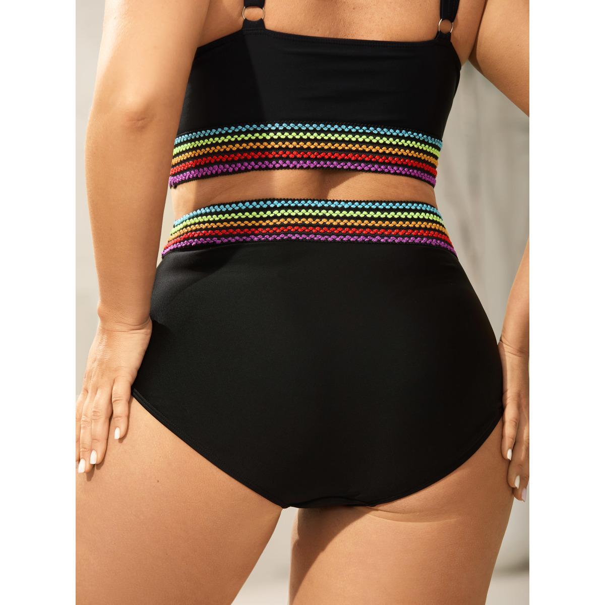 Plus Size Colorful Webbed Tight-Fit Swim Bottoms Women's Swimwear Black Beach Woven ribbon&lace trim High stretch Skinny High Rise Curve Swim Bottoms BloomChic 12/L Product Image
