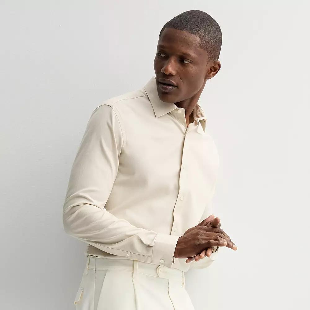Men's Apt. 9® Premier Flex Slim-Fit Wrinkle Resistant Dress Shirt, Size: Large-32/33, Light Beige Dobby Product Image
