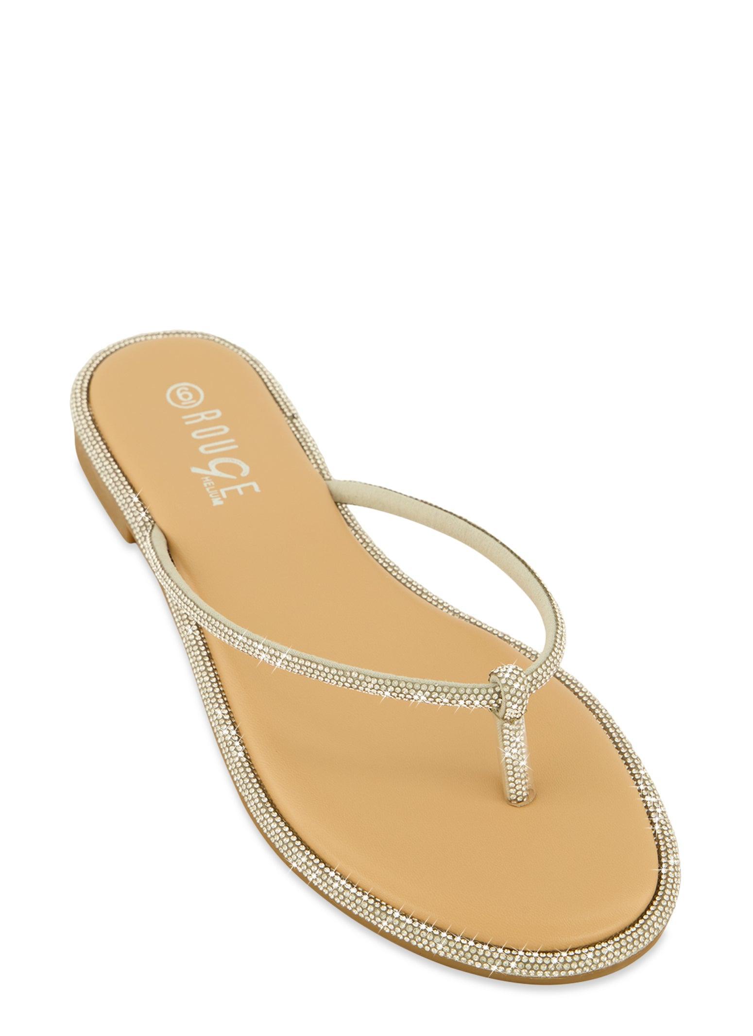 Womens Rhinestone Trim Thong Sandals Product Image